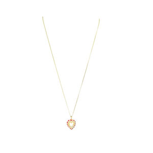Women's Unbranded Gold Heart Necklace with Ruby Red Stones, One Size